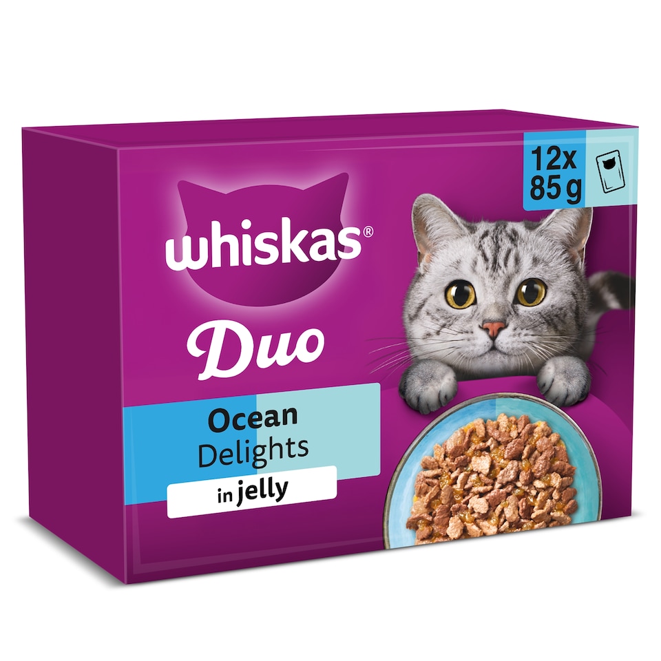 image 1 of Whiskas Duo Ocean Delights Adult Cat Food Pouches Jelly 12x85g