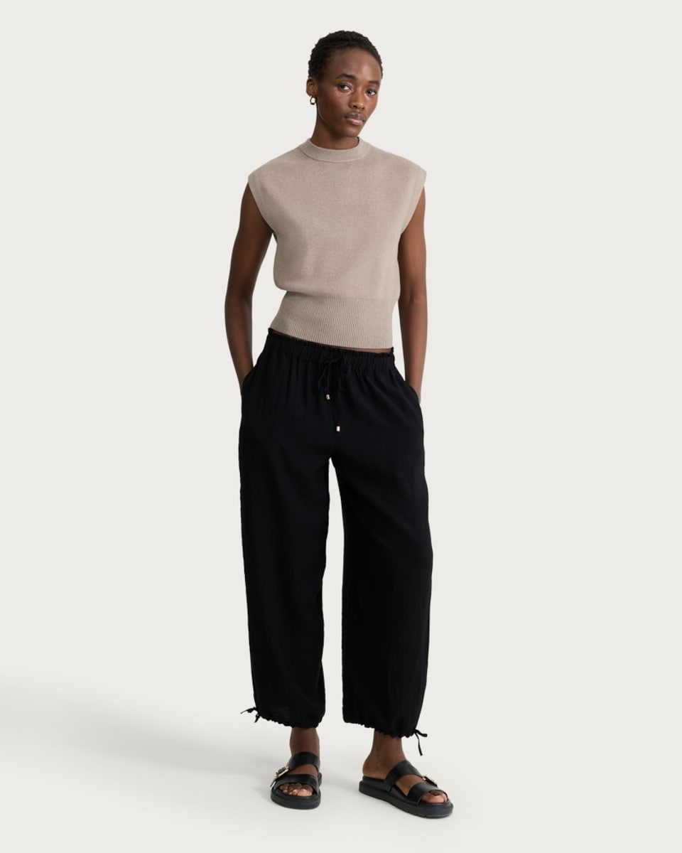image 1 of F&F Textured Balloon Trousers in Black