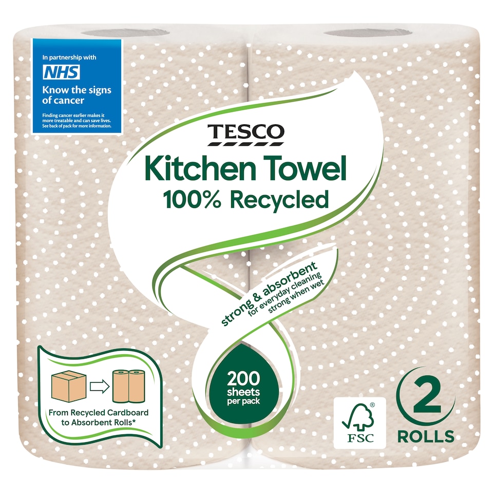 image 1 of Tesco 100% Recycled Kitchen Towel 2 Roll