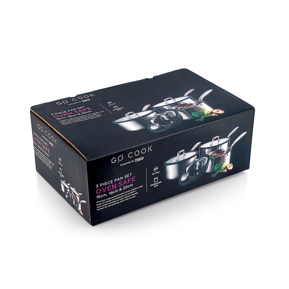 Go Cook Triply Oven Safe Pan Set 16/18/20 cm