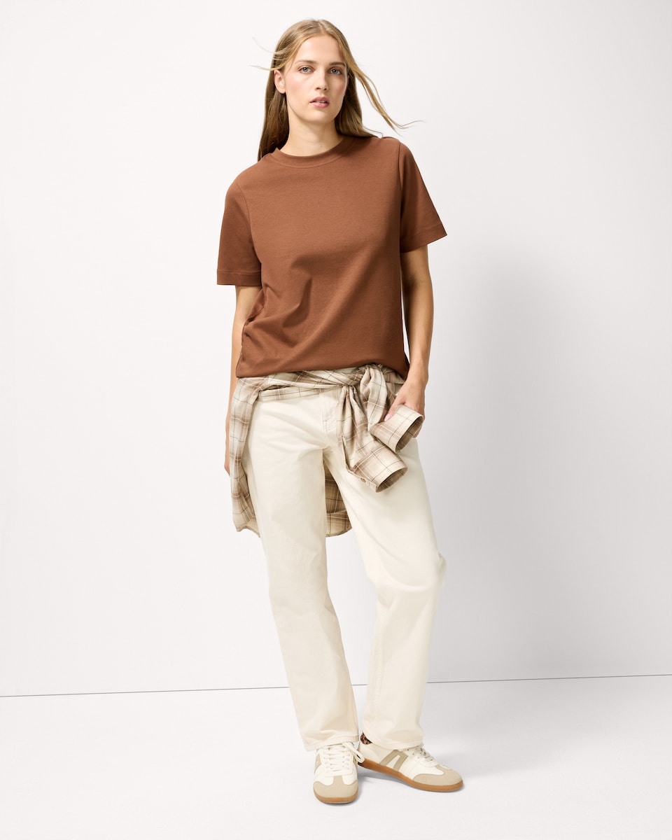 image 1 of F&F Pure Cotton Crew Neck T-Shirt in Brown