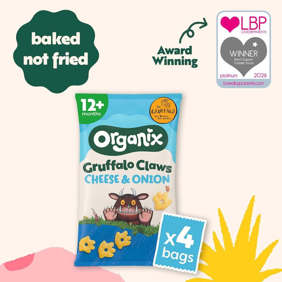 image 1 of Organix Cheese & Onion Gruffalo Claws Organic Toddler Snack Multipack 4x15g 12 months+