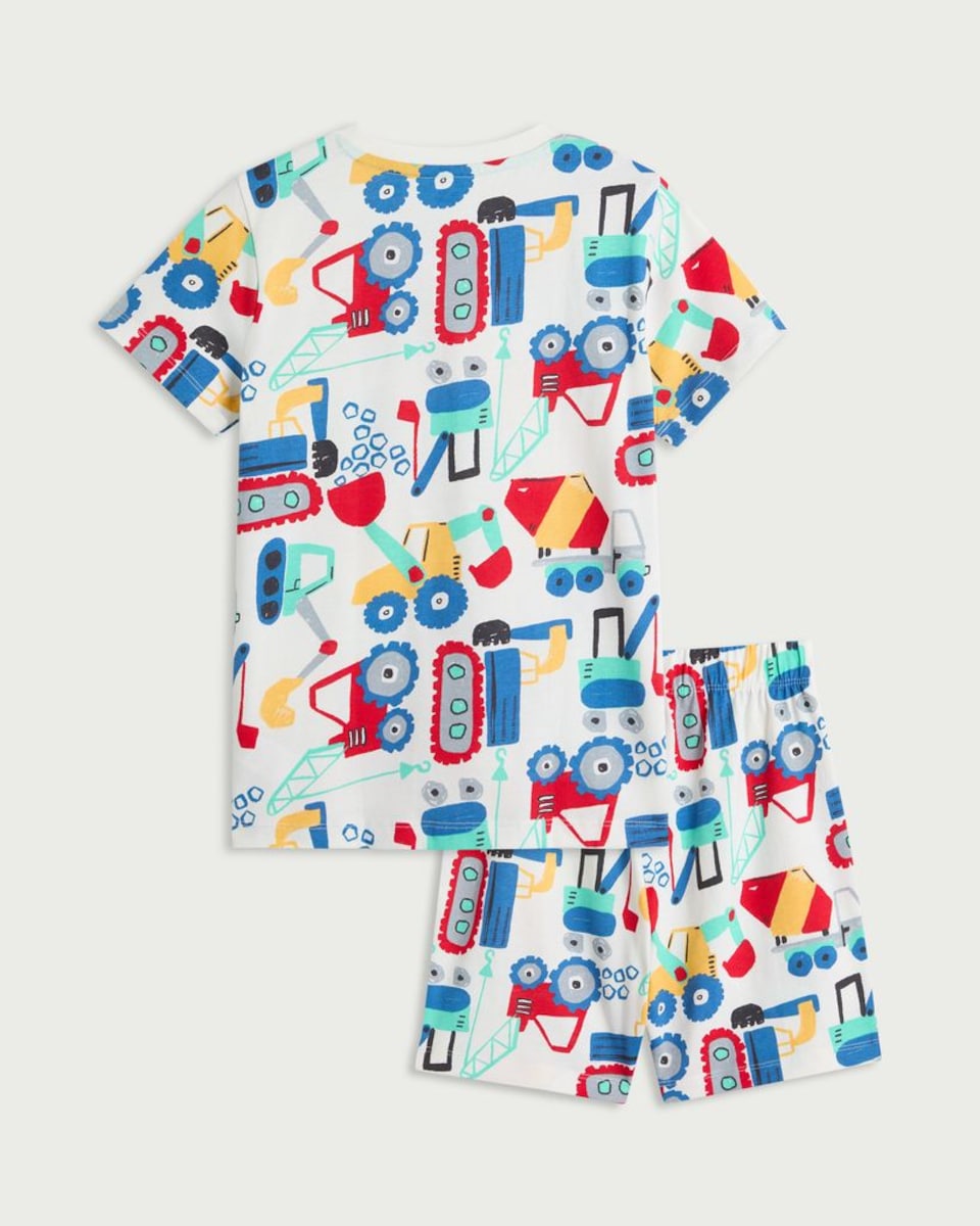 image 1 of F&F Boys Pure Cotton Construction Pyjama Set in Cream