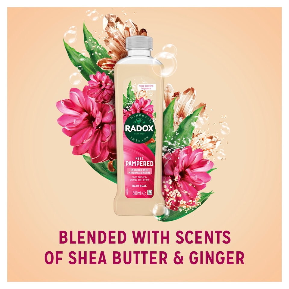 image 1 of Radox Shea Butter & Ginger Feel Pampered Bath Soak Bubble Bath 500ml