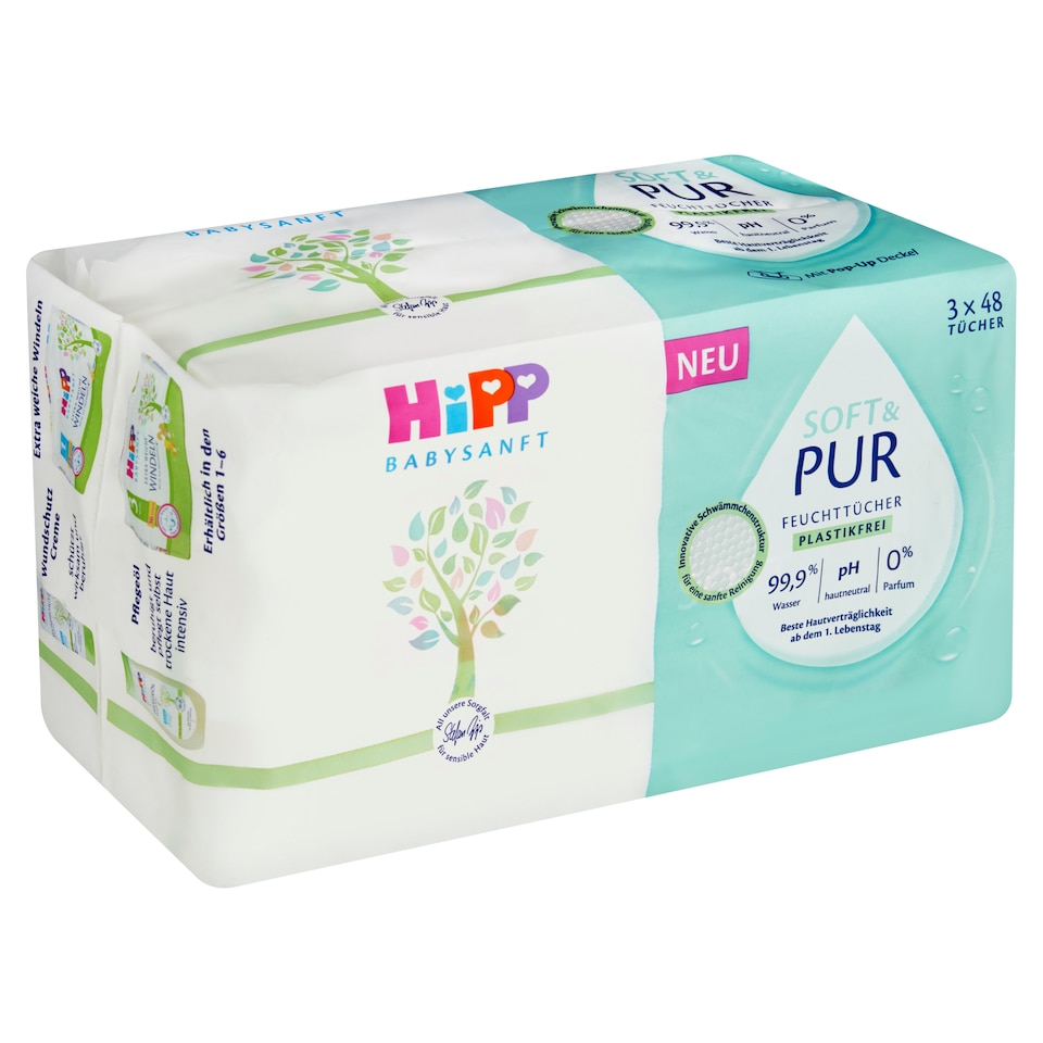 image 1 of HiPP Babysanft Soft & Pur Cleansing Wet Wipes 3 x 48 pcs