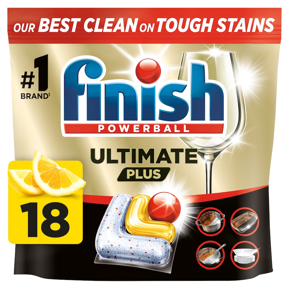 image 1 of Finish Powerball Ultimate Plus All In One Dishwasher Lemon Sparkle 18 Dishwasher Tablets 219.6g 