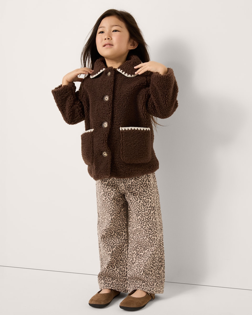 image 1 of F&F Girls Borg Button Up Coat in Brown