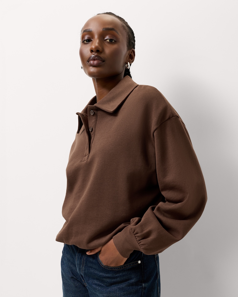 image 1 of F&F Pure Cotton Bubble Hem Sweatshirt in Brown