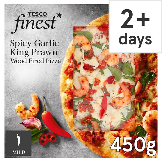 Tesco Finest Spicy Garlic King Prawn Pizza 450G Tesco Groceries