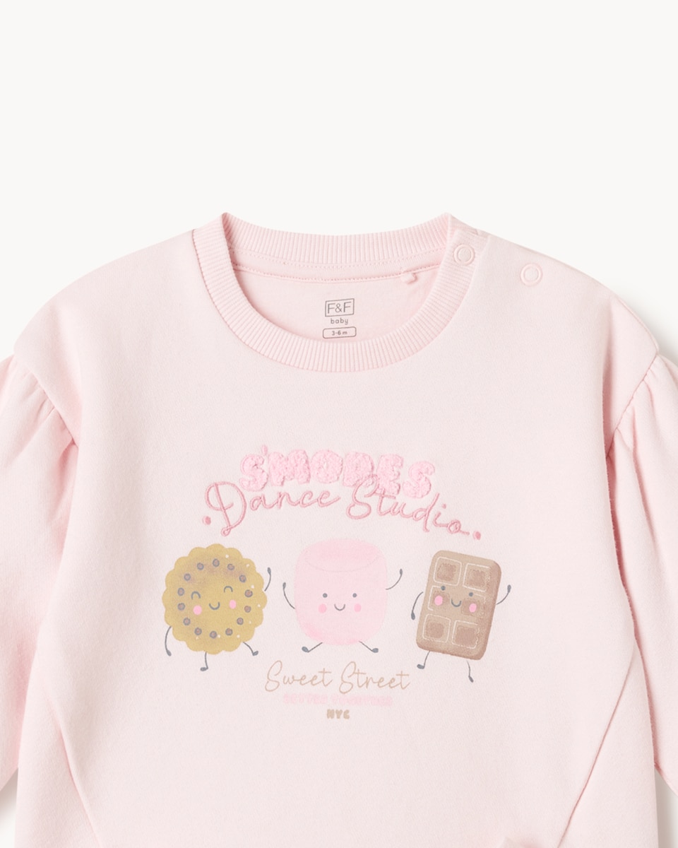 image 1 of F&F Baby Embroidered Sweatshirt and Tutu Leggings Set in Pink