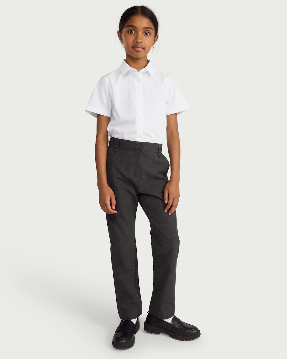 image 1 of F&F School Girls 3-Pack Slim Fit Short Sleeved Shirts in White