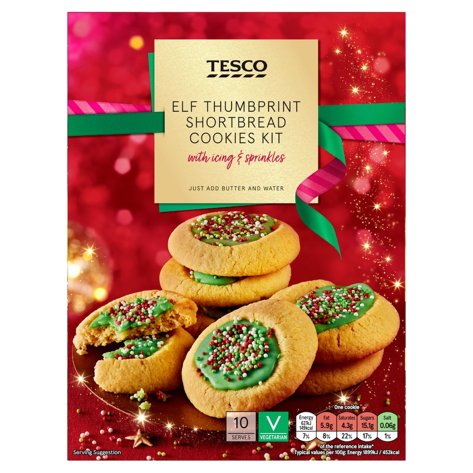 Tesco Festive Elf Thumbprint Shortbread Cookies Kit 260g