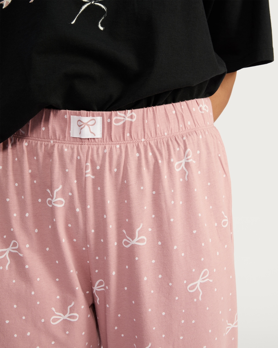 image 1 of F&F Pure Cotton Bow Print Pyjama Bottoms in Multi Pink
