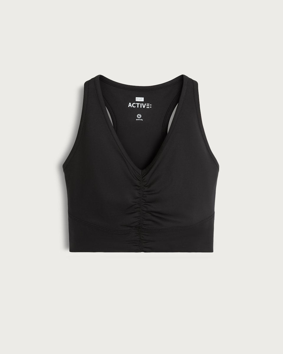image 1 of F&F Active Ruched Front Crop Top in Black