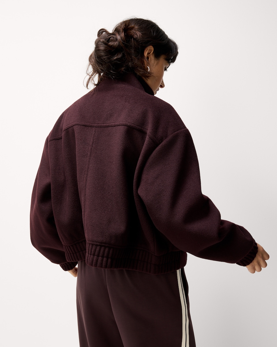 image 1 of F&F Funnel Neck Zip Up Jacket in Burgundy