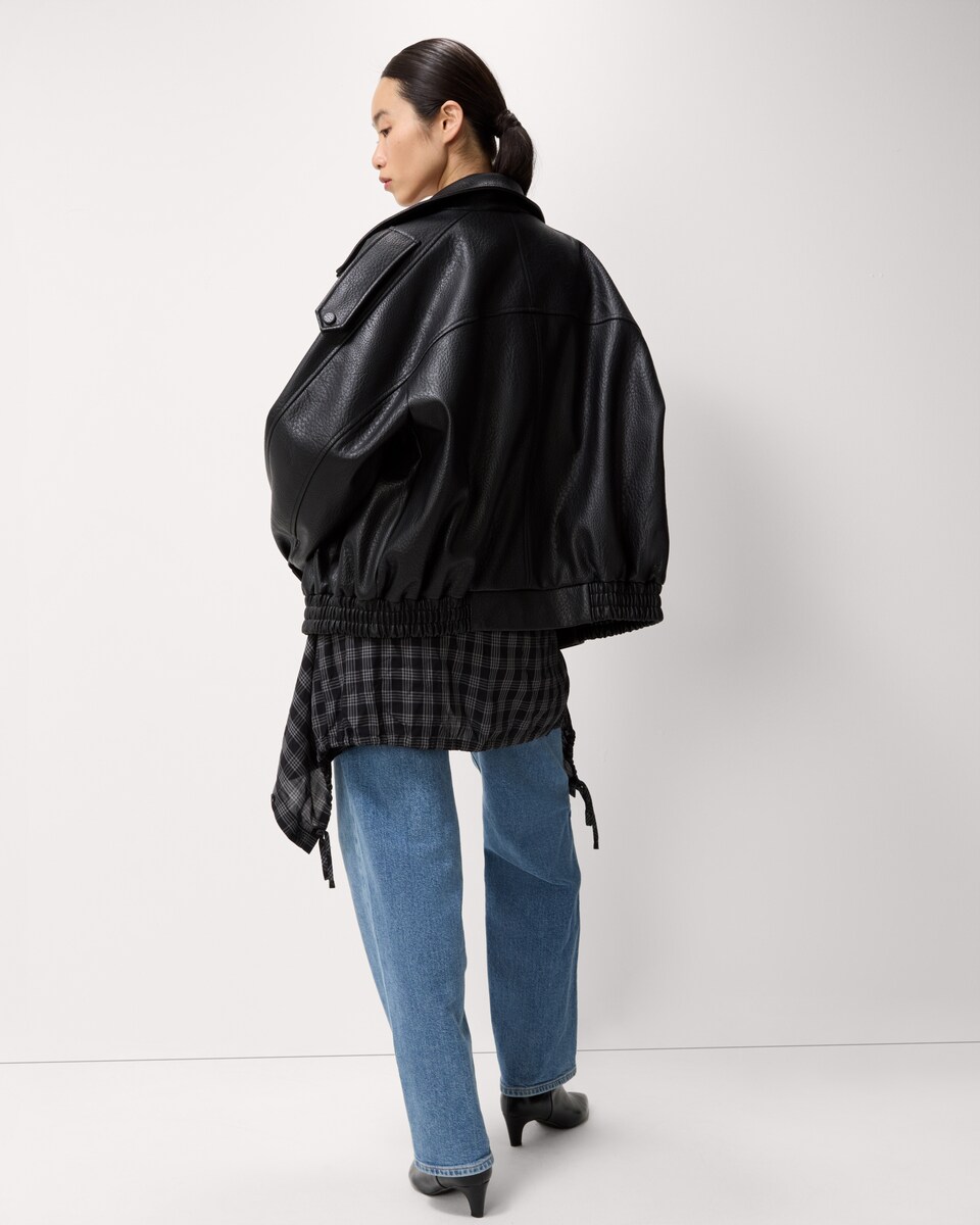 image 1 of F&F Faux Leather Funnel Neck Oversized Fit Jacket in Black