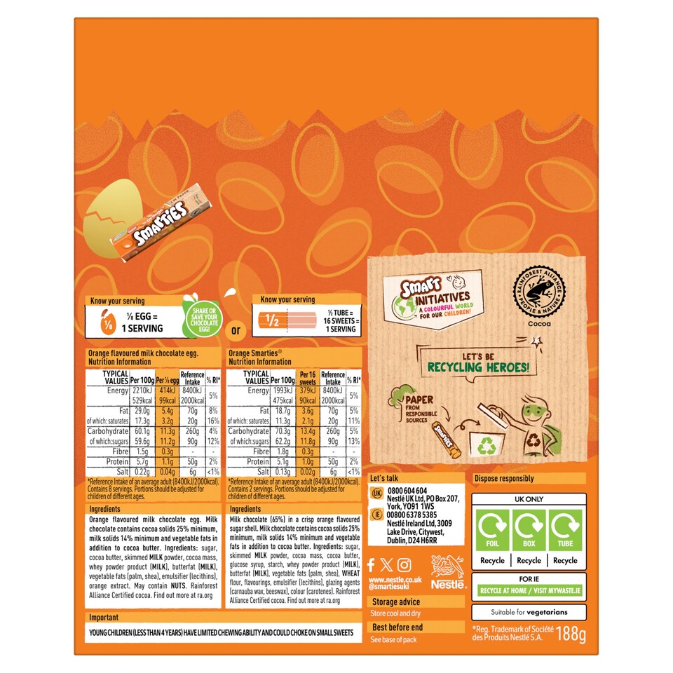 image 1 of Smarties Orange Chocolate Large Easter Egg 188G