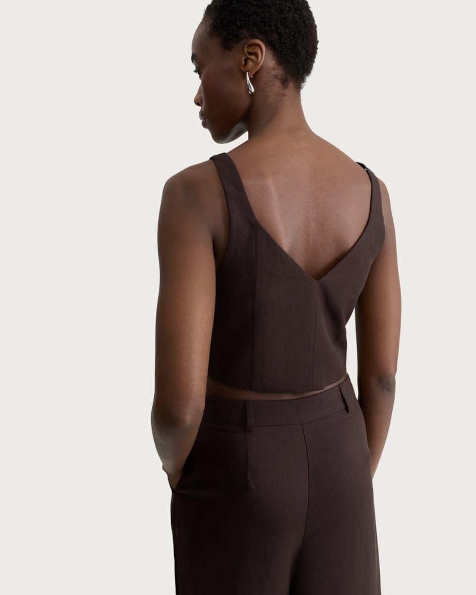 image 1 of F&F Button Front Cropped Waistcoat in Brown