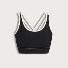 F&F Active Contrast Tipped Strappy Crop Top in Black
