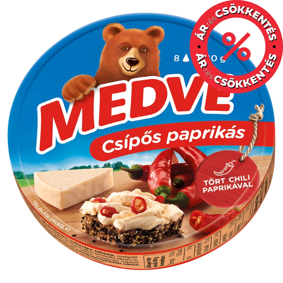 Medve csípős paprikás kenhető, félzsíros ömlesztett sajt 8 x 17,5 g (140 g)