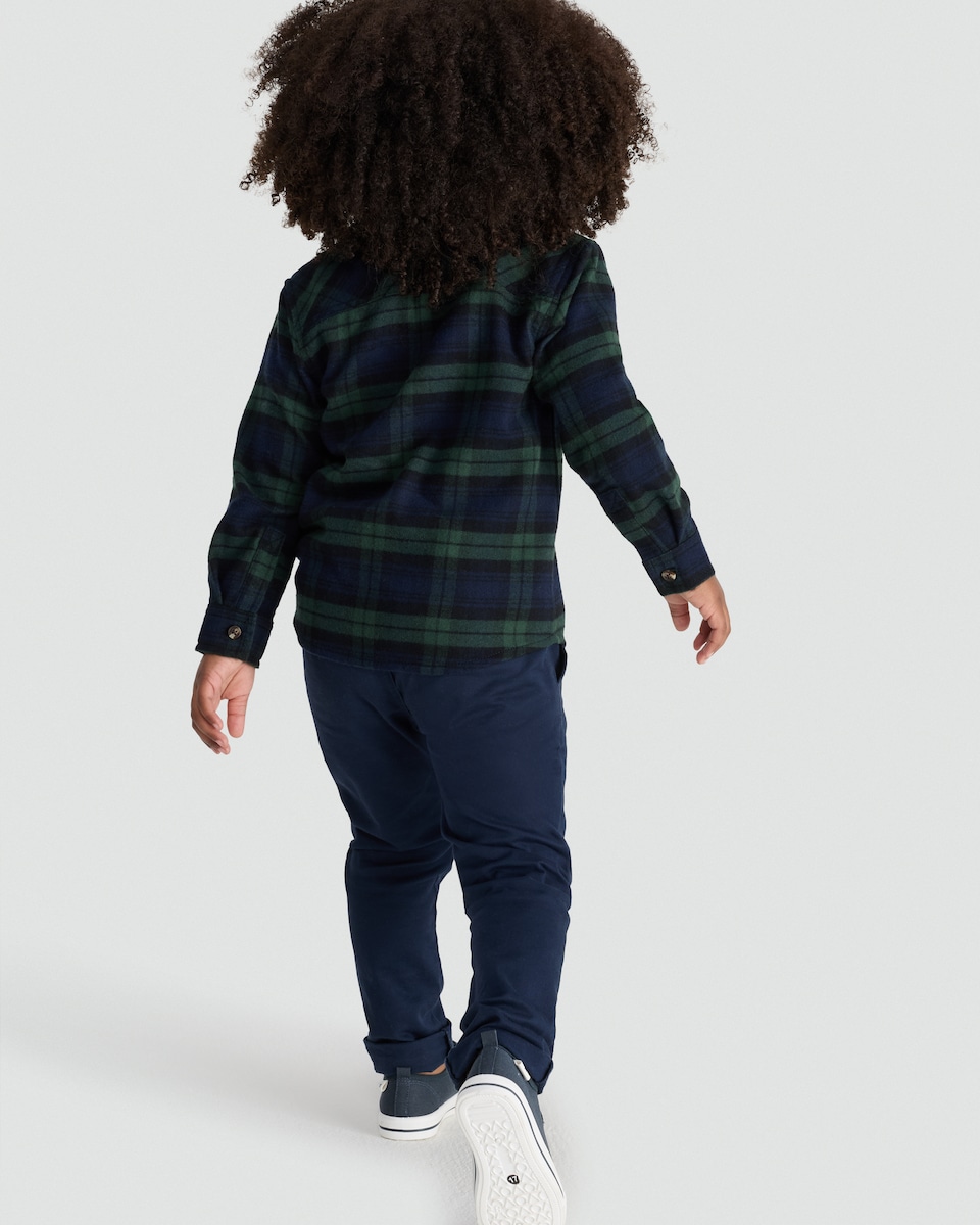 image 1 of F&F Boys Cotton Rich Check Print Long Sleeved Shirt in Green