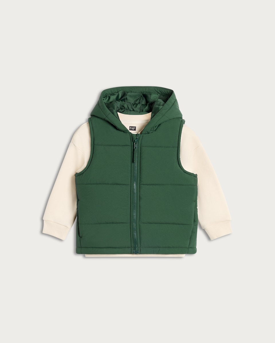 image 1 of F&F Boys 2-Piece Hooded Gilet and Jumper Set in Green