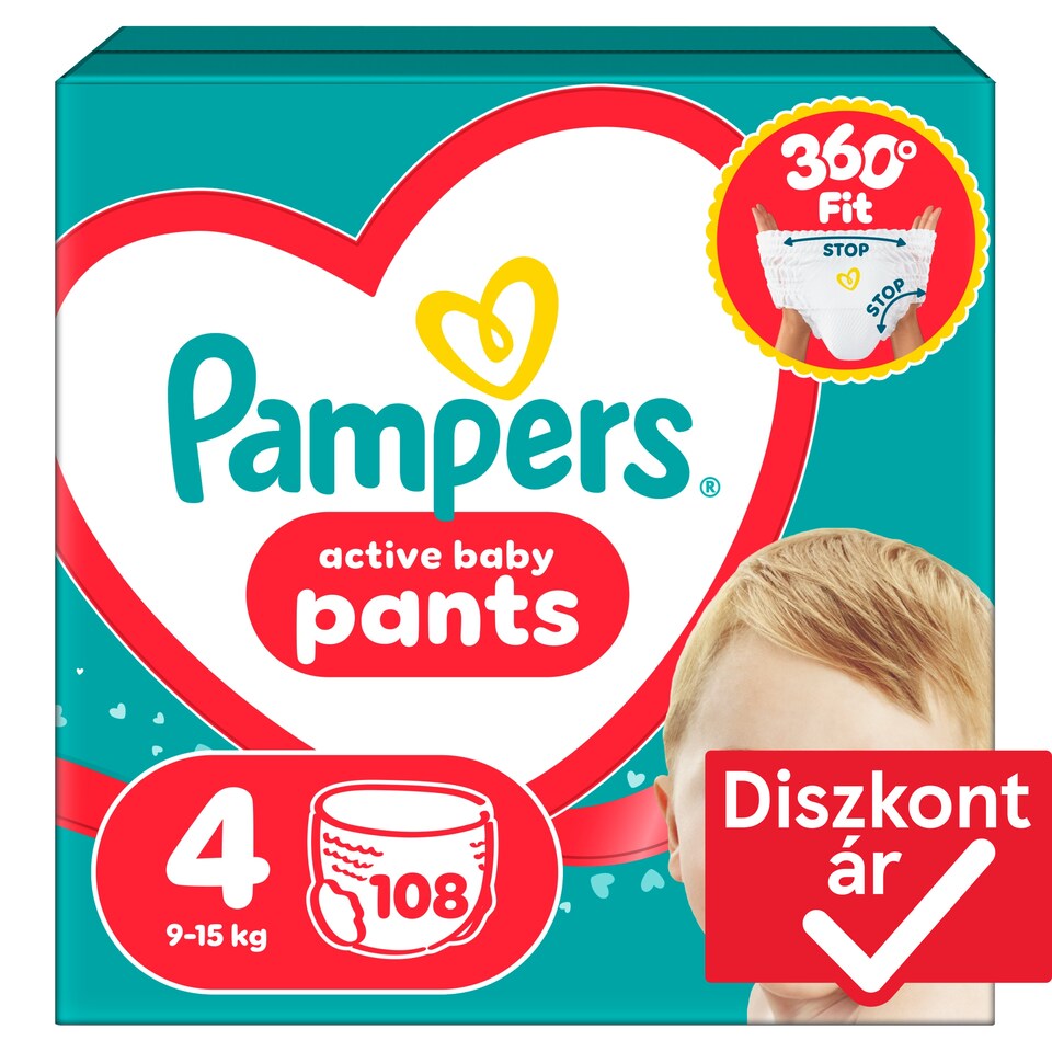 Pampers Active Baby Bugyipelenka, Méret: 4, 108 db Pelenka, 9kg-15kg  1. kép