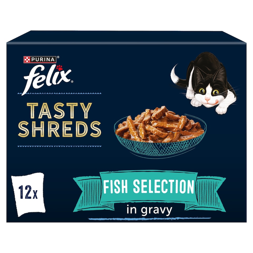 image 1 of FELIX Tasty Shreds Fish Selection in Gravy Wet Cat Food 12x80g