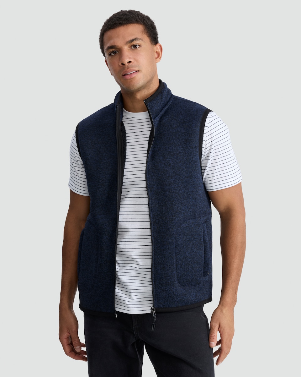image 1 of F&F Snit Textured Zip Through Sleeveless Gilet in Navy
