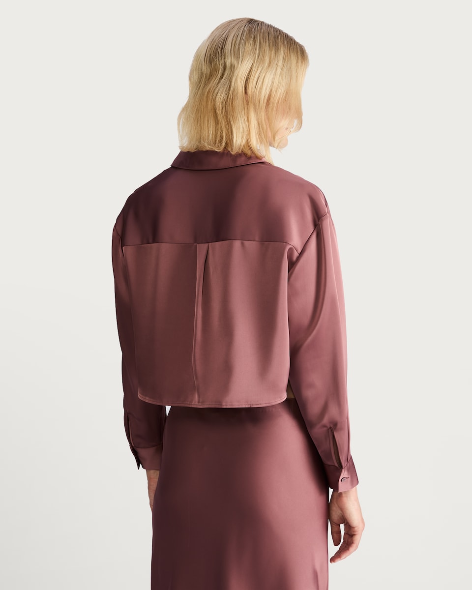 image 1 of F&F Satin Pocket Detail Cropped Button Up Shirt in Pink