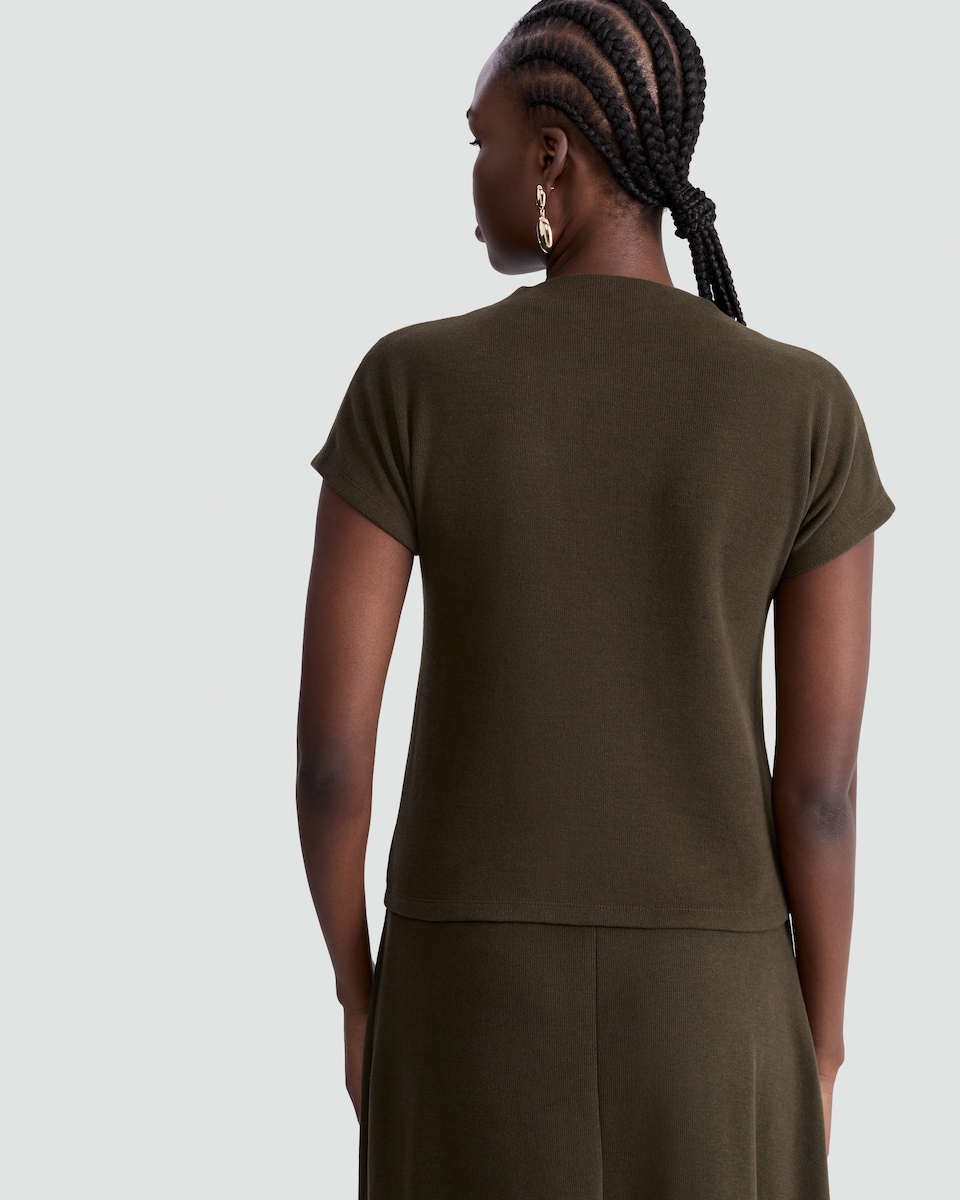 image 1 of F&F High Neck Short Sleeved Co-ord Top with Cotton in Olive