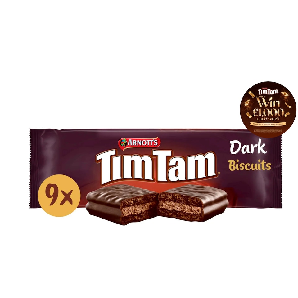 image 1 of Tim Tam Dark Chocolatey Biscuit Bars 9 Pieces 163g