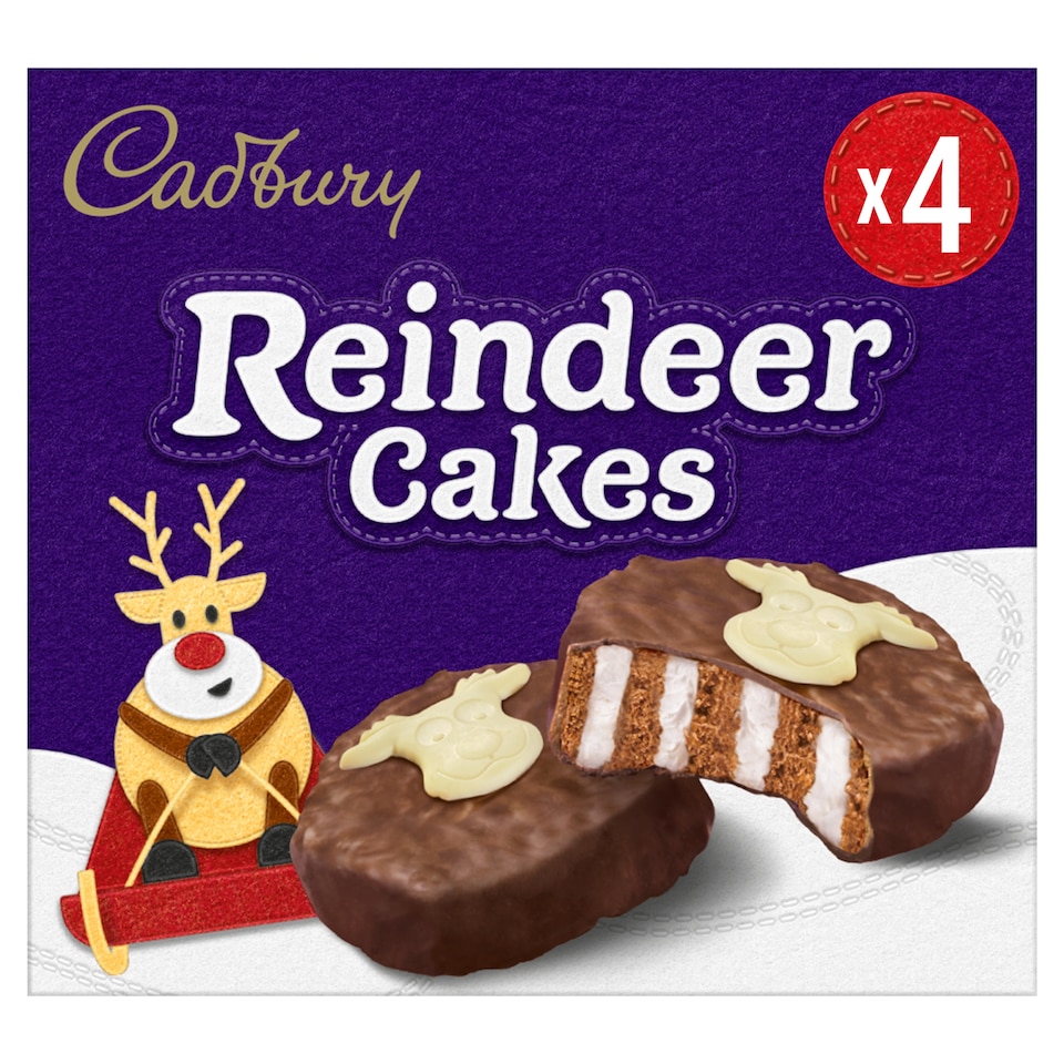 Cadbury Chocolate Reindeer Christmas Cakes 4 Pack