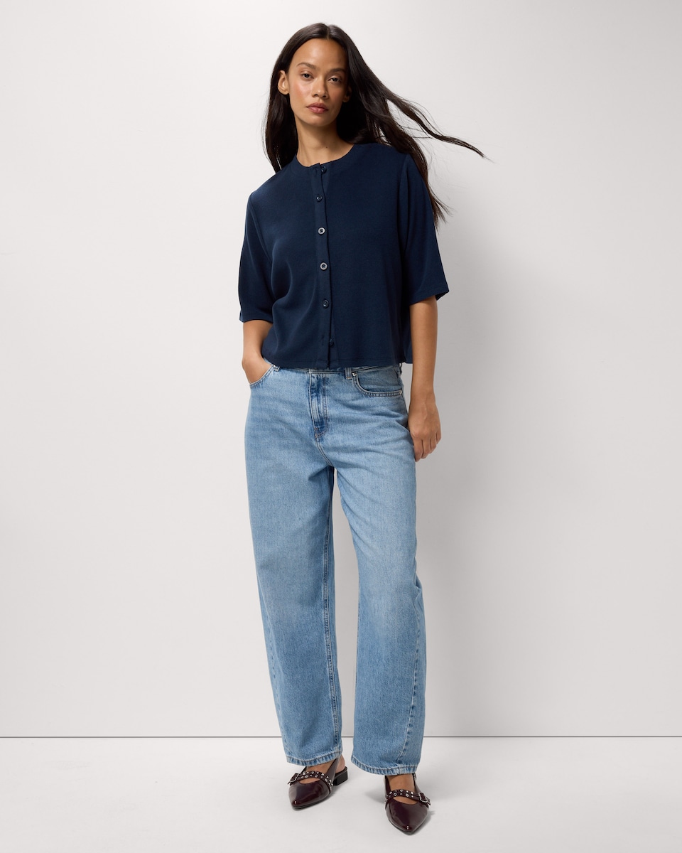 image 1 of F&F Brushed Button Up Top in Navy