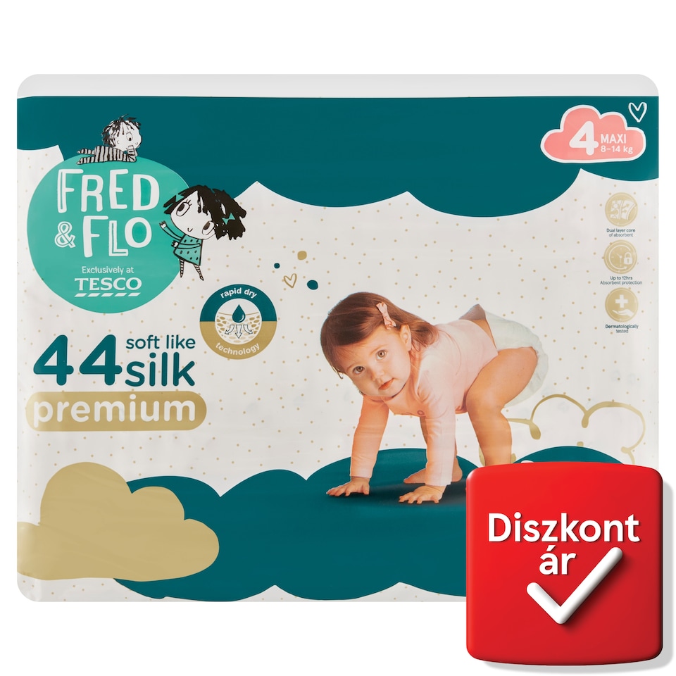 Fred & Flo Premium 4 Maxi 8-14 kg pelenka 44 db  1. kép