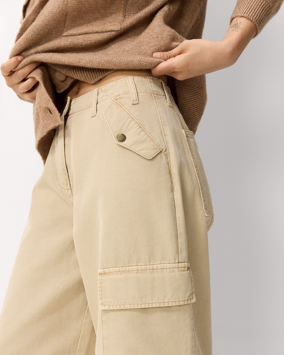 image 1 of F&F Pure Cotton Cargo Trousers in Tan