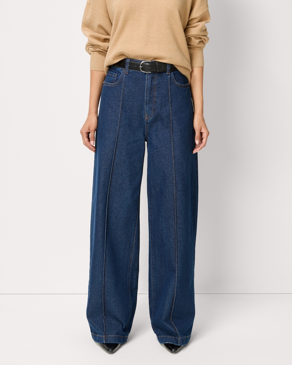 image 1 of F&F Seam Front Wide Leg Jeans in Navy