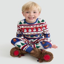 F&F Boys Minky Fleece Festive Print Pyjamas in Multi