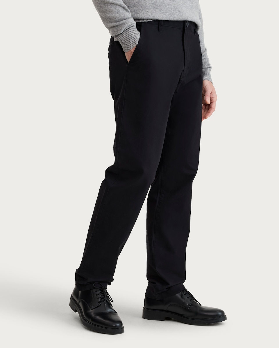 image 1 of F&F Cotton Rich Fixed Waist Straight Leg Chino Trousers in Black