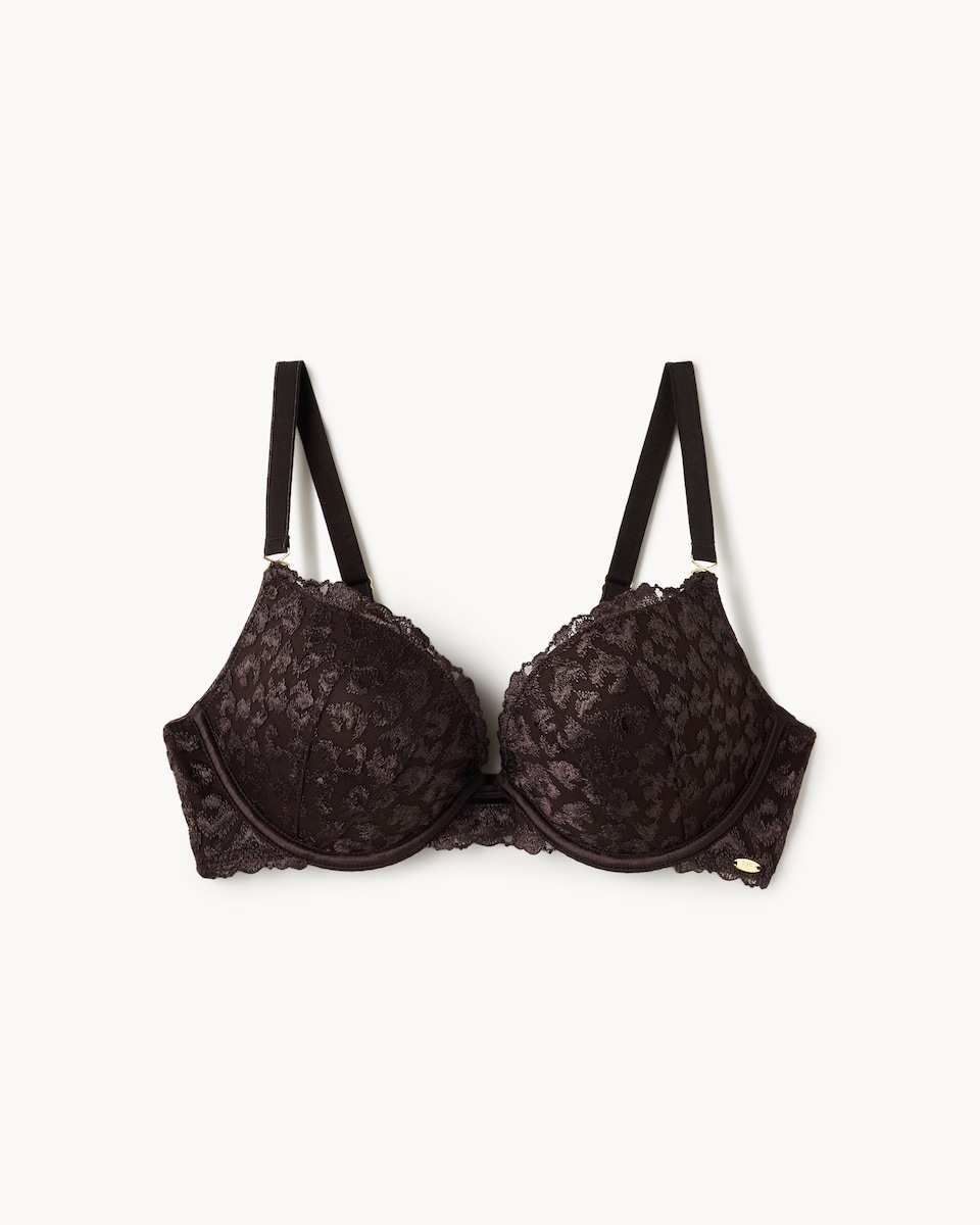 image 1 of F&F Lace Wired Push Up Bra in Brown