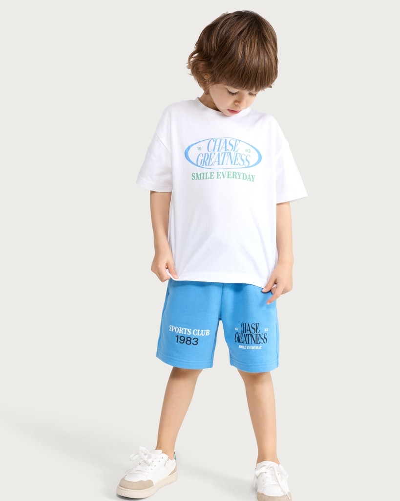 F&F Boys 2-Piece Slogan T-Shirt and Shorts Set in White