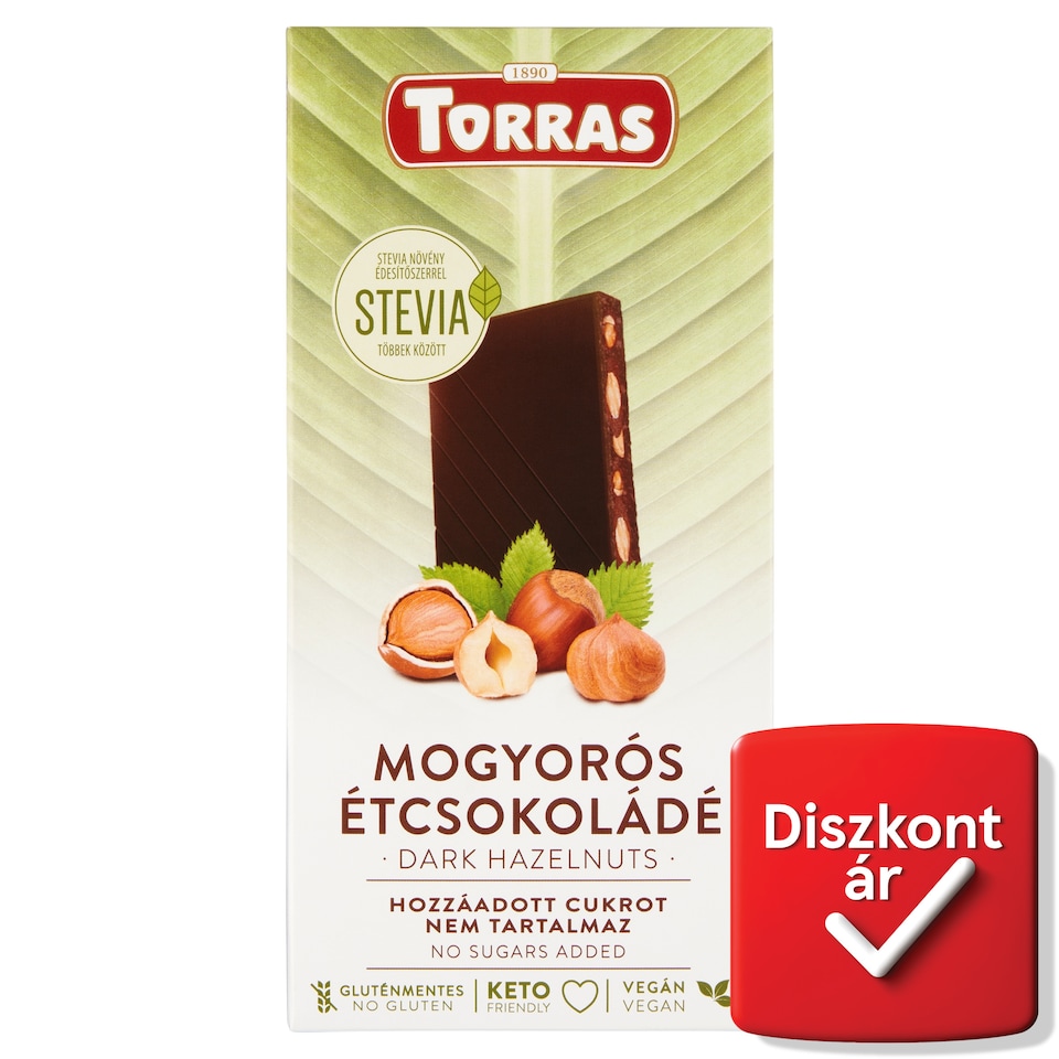 Torras mogyorós étcsokoládé hozzáadott cukor nélkül, édesítőszerrel 125 g  1. kép