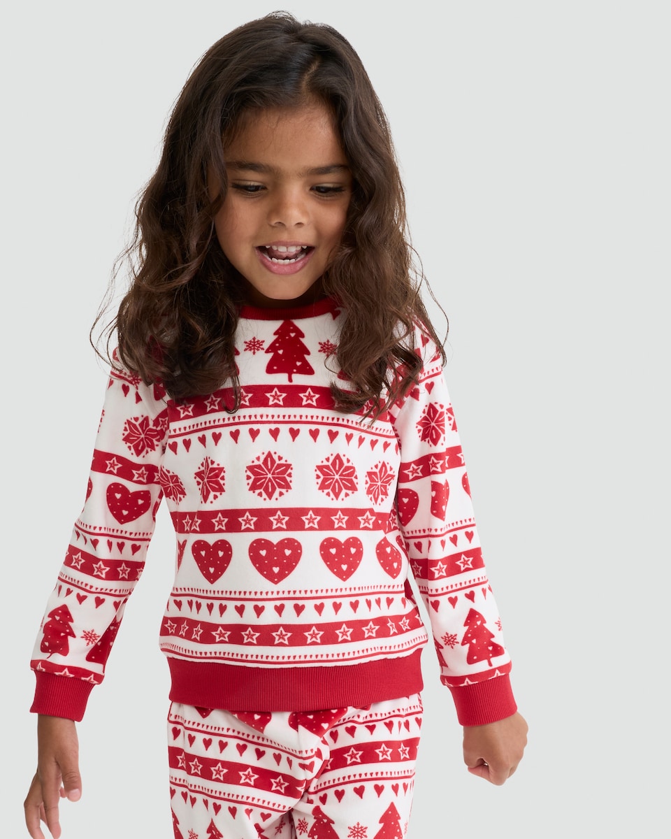 image 1 of F&F Girls Minky Fleece Festive Fair Isle Print Pyjamas in Multi