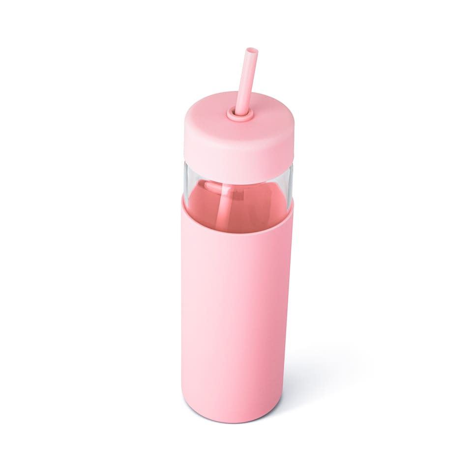 image 1 of Core Kitchen Swing Glass Water Bottle Tumbler With Straw Pink 710ml