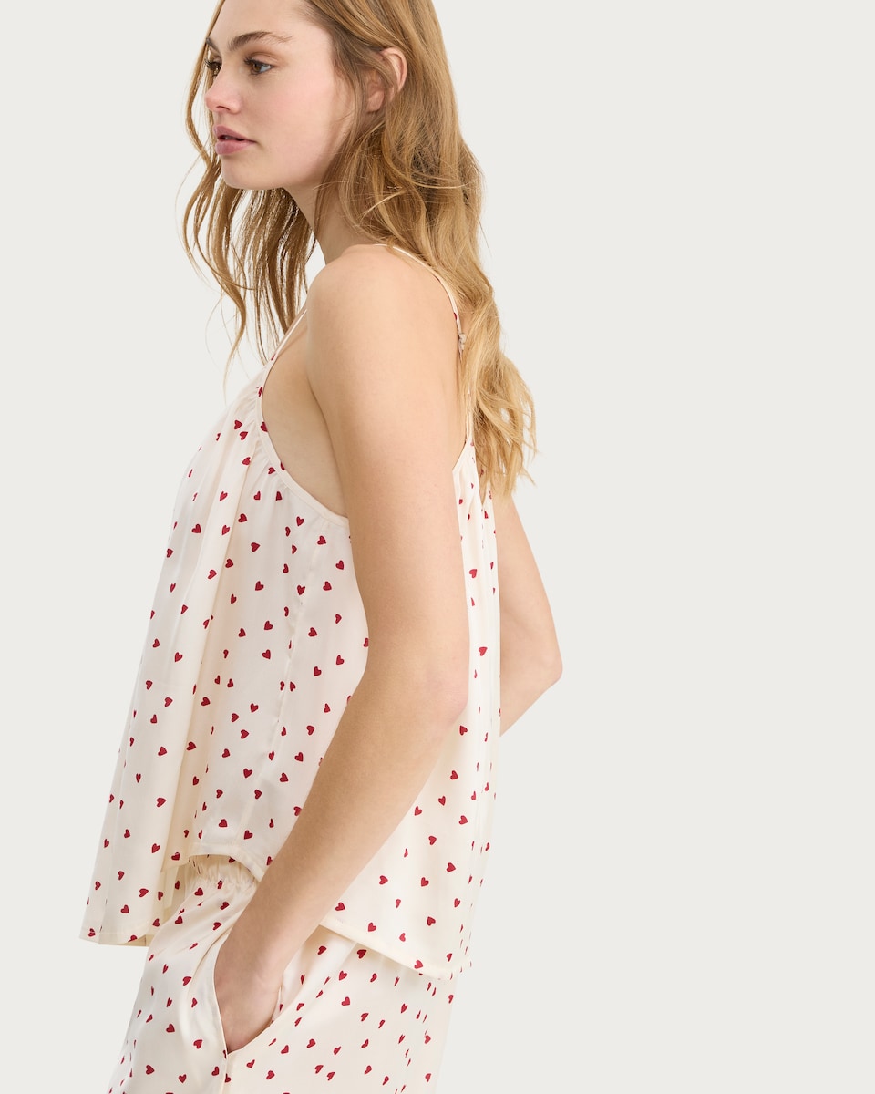 image 1 of F&F Satin Heart Print Pyjama Set in Cream