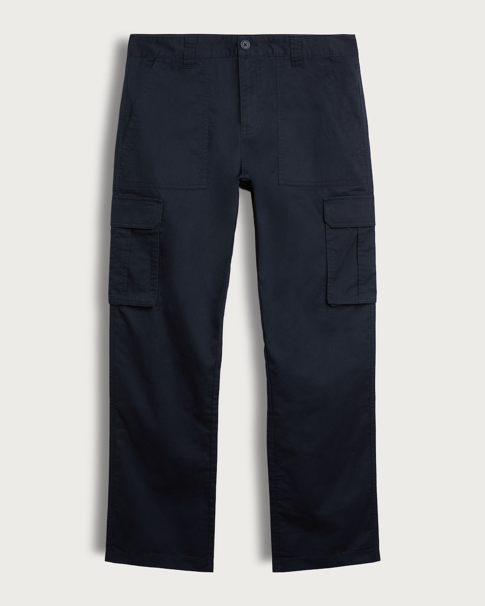image 1 of F&F Pure Cotton Straight Leg Cargo Trousers in Navy