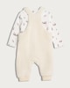 image 2 of F&F Baby Fleece Reindeer Face Dungarees and Bodysuit in White