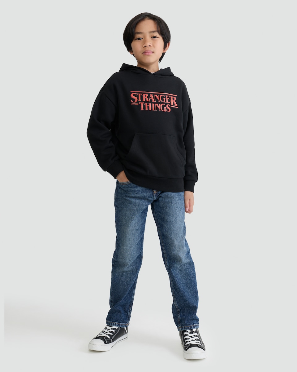 image 1 of Stranger Things Cotton Rich Hoodie in Black