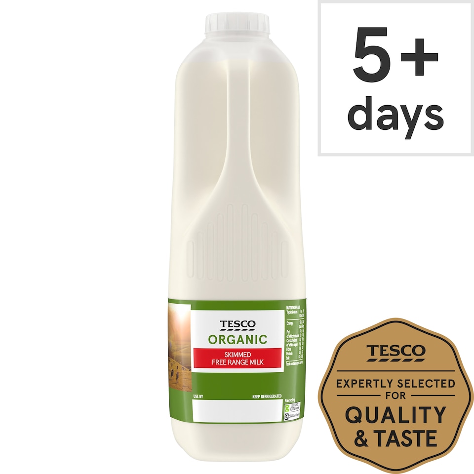 Tesco Organic Free Range Skimmed Milk 1.136L, 2 Pint