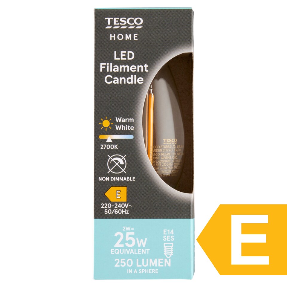 Tesco Home E14 250 lm 25 W 2700K LED izzószálas gyertya  1. kép